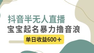 抖音半无人直播，宝宝起名，暴力撸音浪，单日收益600+