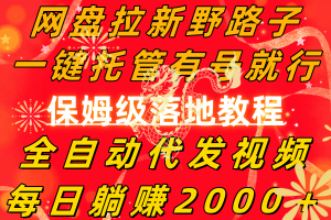 网盘拉新野路子，一键托管有号就行，全自动代发视频，每日躺赚2000＋，…