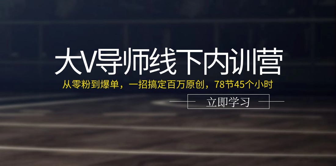 大V导师线下内训营：从零粉到爆单，一招搞定百万原创，78节45个小时