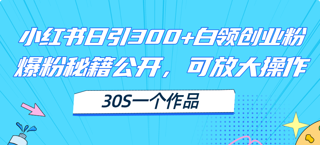 小红书日引300+高质白领创业粉，可放大操作，爆粉秘籍！30s一个作品